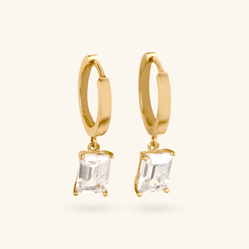 Emerald Cut Drop Earrings, Made in 14k solid gold