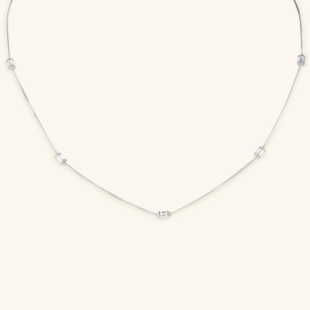 Baguette Cut Cz Necklace White Gold, Made in 14k solid gold