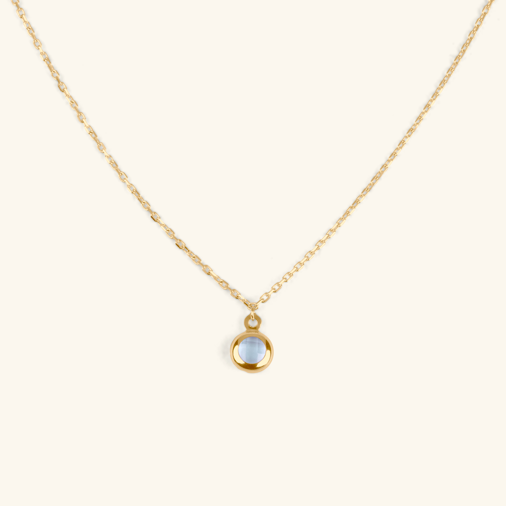 Birthstone Sphere Necklace Aquamarine, Made in 14k solid gold 
