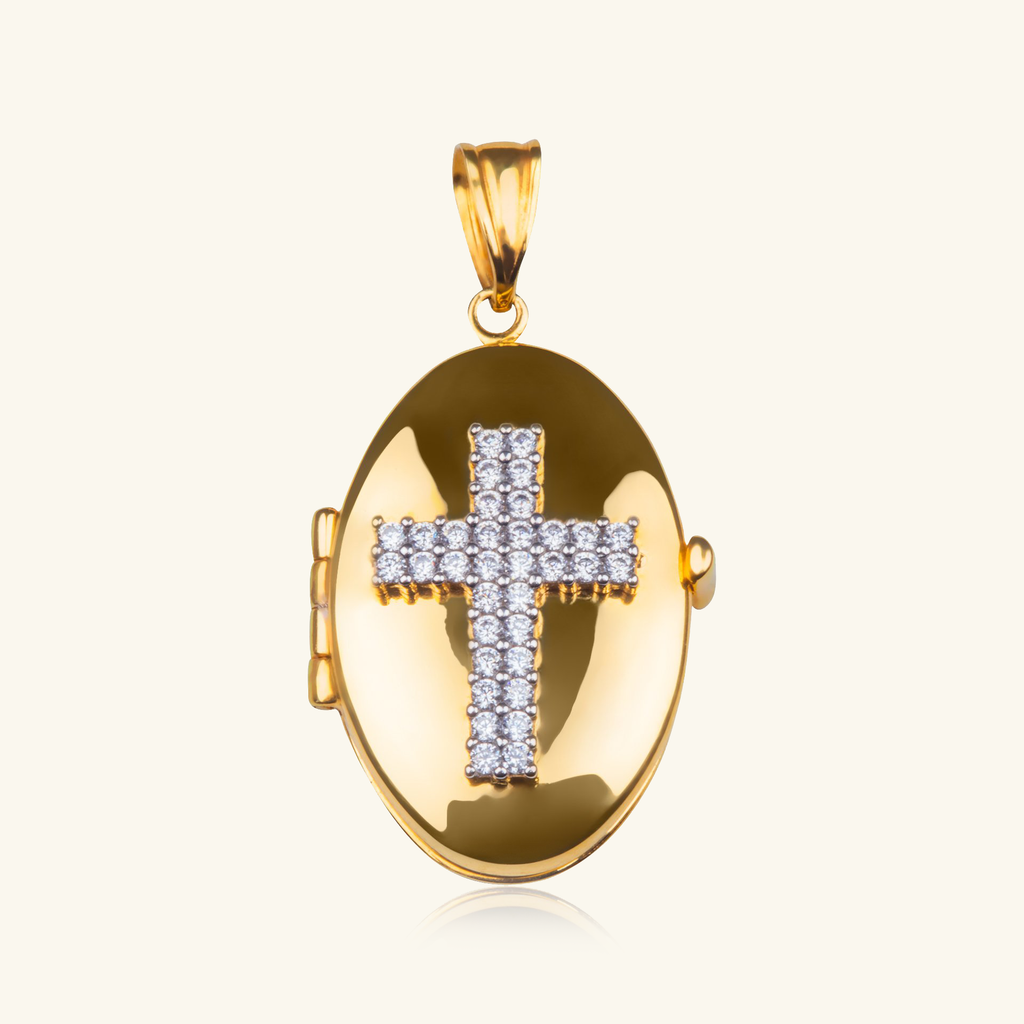Double Line Cross Locket Pendant, Made in 18k solid gold