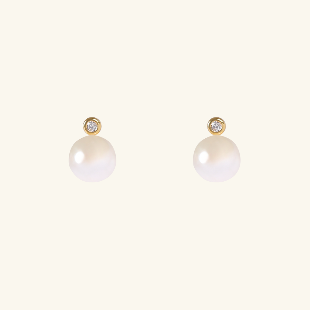 Audrey Pearl Studs, Made in 18k solid gold