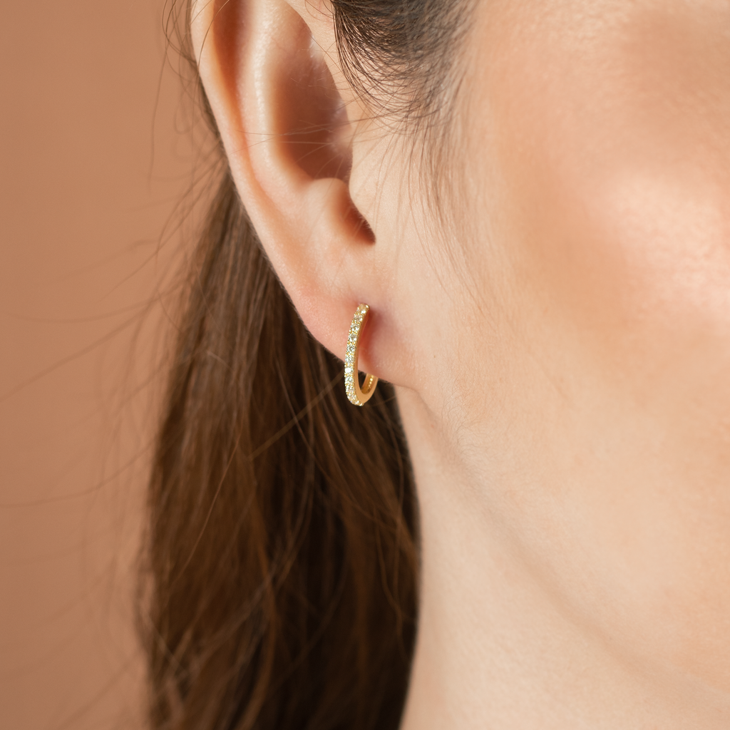 Pavé Midi Hoops, Made in 14k solid gold