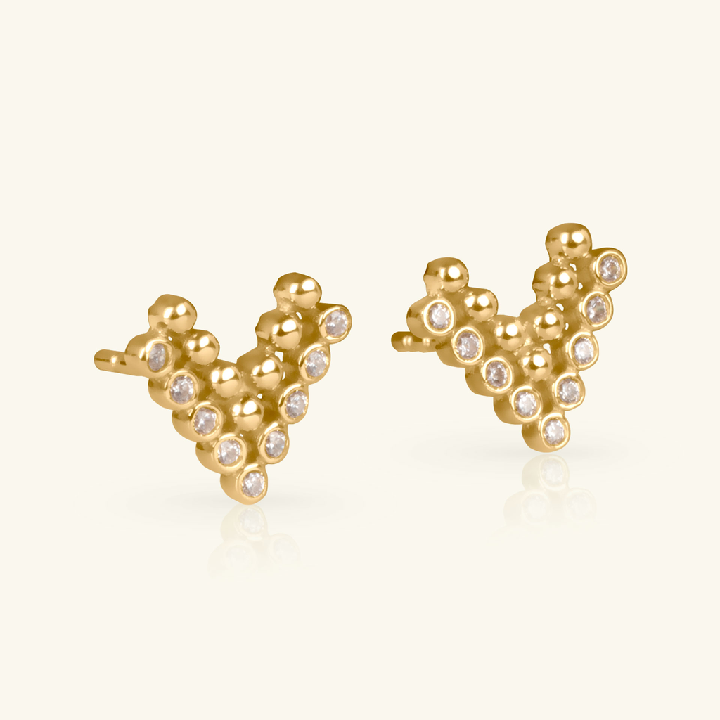 Pavé Chevron Studs, Made in 14k solid gold