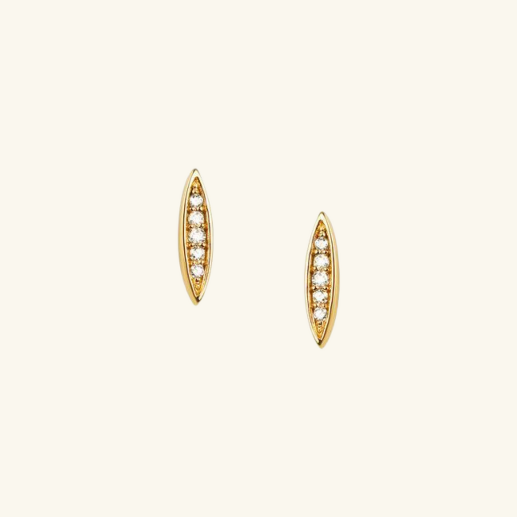 Pavé Pointed Oval Studs, Handcrafted in 925 Sterling Silver