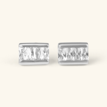 Square Bar Studs Sterling Silver,Hancrafted in 925 Sterling Silver