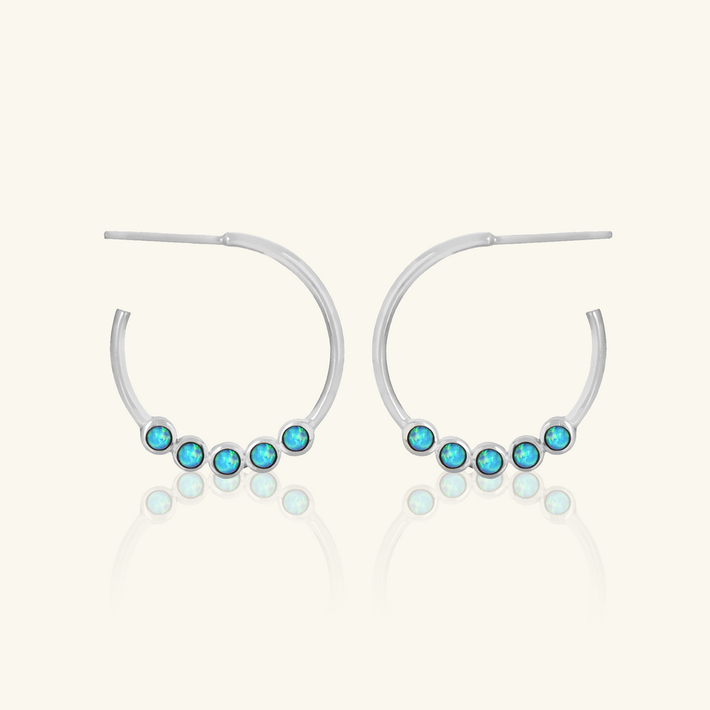 Tiffany Opal Midi Hoops Sterling Silver,Handcrafted in 925 Sterling Siver