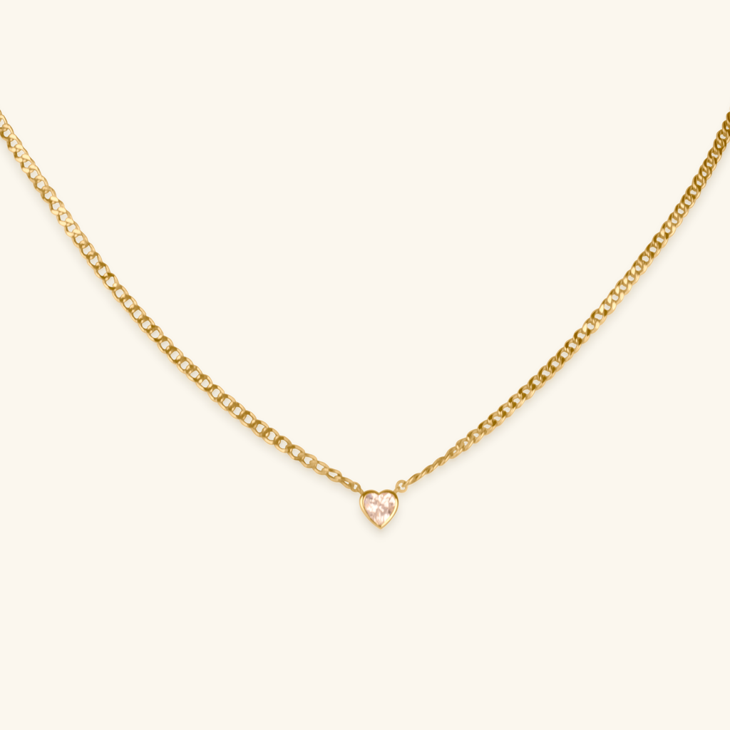 Solo Heart Curb Necklace,Made in 14k Solid Gold