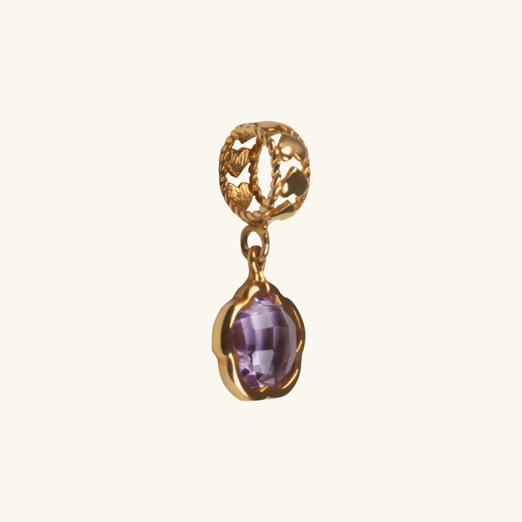 Amethyst Flower Charm, Made in 18k solid gold