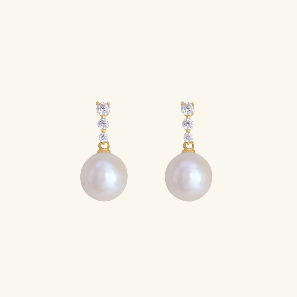 Pearl Line Earrings, Made in 18k solid gold