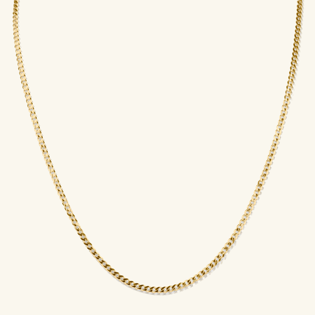 Flat Curb Chain Necklace, Made in 18k solid gold