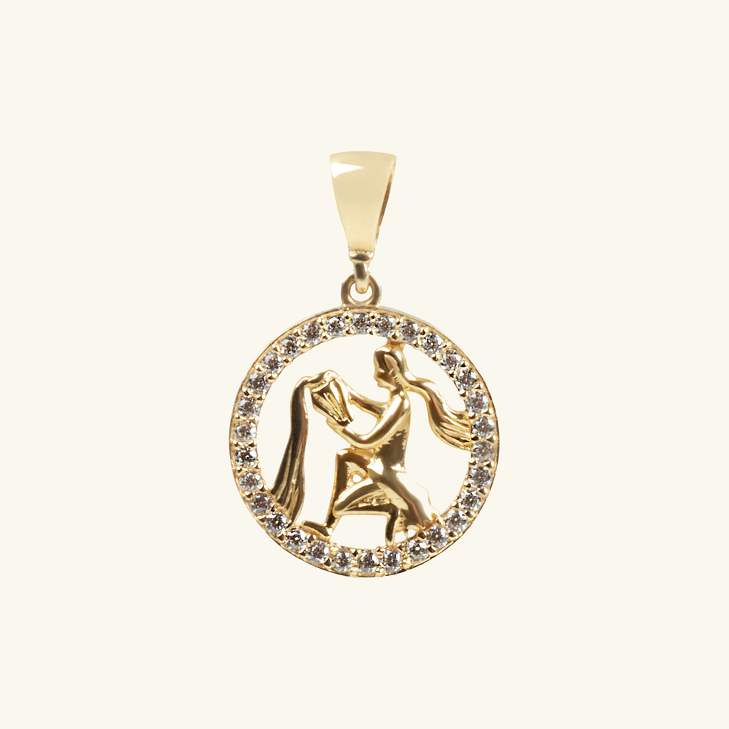 Aquarius Zodiac Pendant, Made in 18k solid gold
