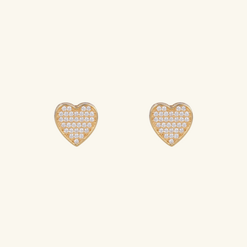 Pavé Heart Studs, Made in solid 18k gold