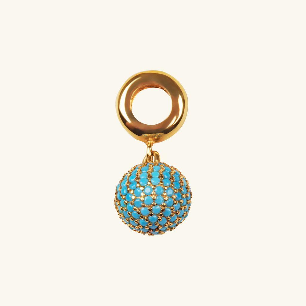 Turquoise Drop Charm,Made in 18k Solid Gold