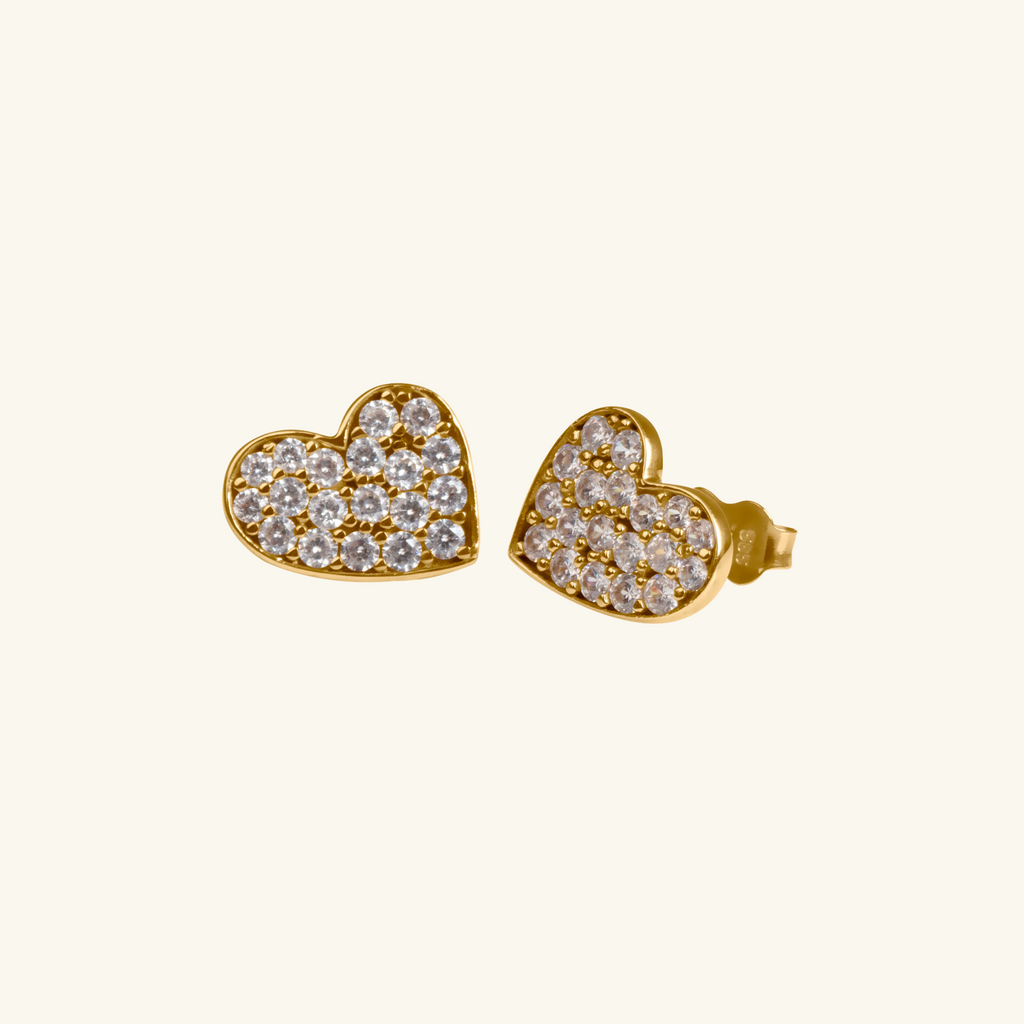 Heart Flutter Studs, Made in 14k solid yellow gold