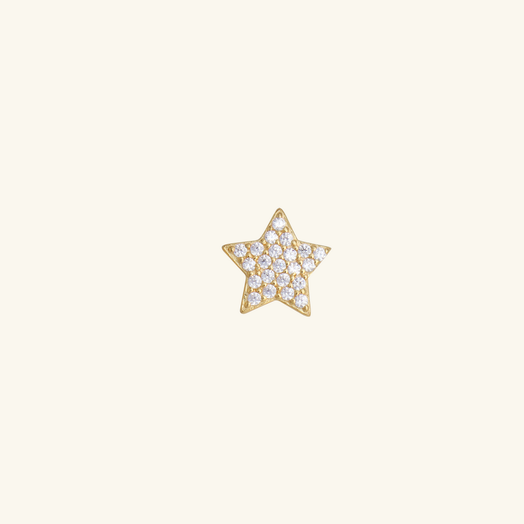 Single Pavé Star Stud,Made in 18k Solid Gold