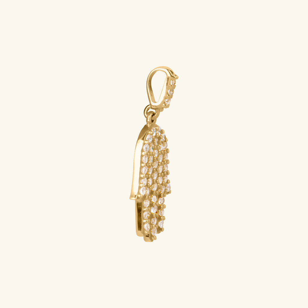 Pavé Hand Pendant, Made in 14k yellow gold