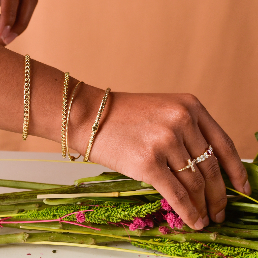 Chain Bangle, Handcrafted in 14k Yellow Gold