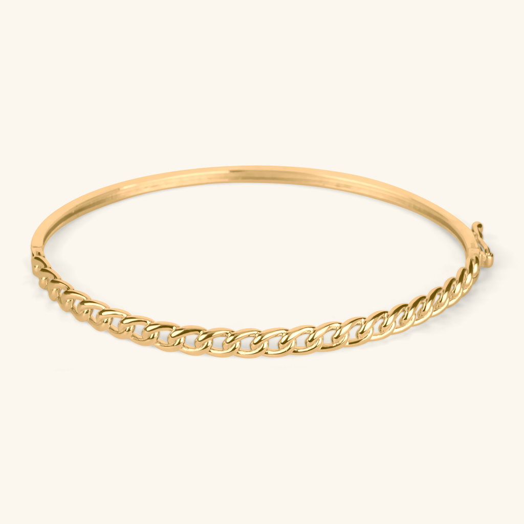Chain Bangle, Handcrafted in 14k Yellow Gold