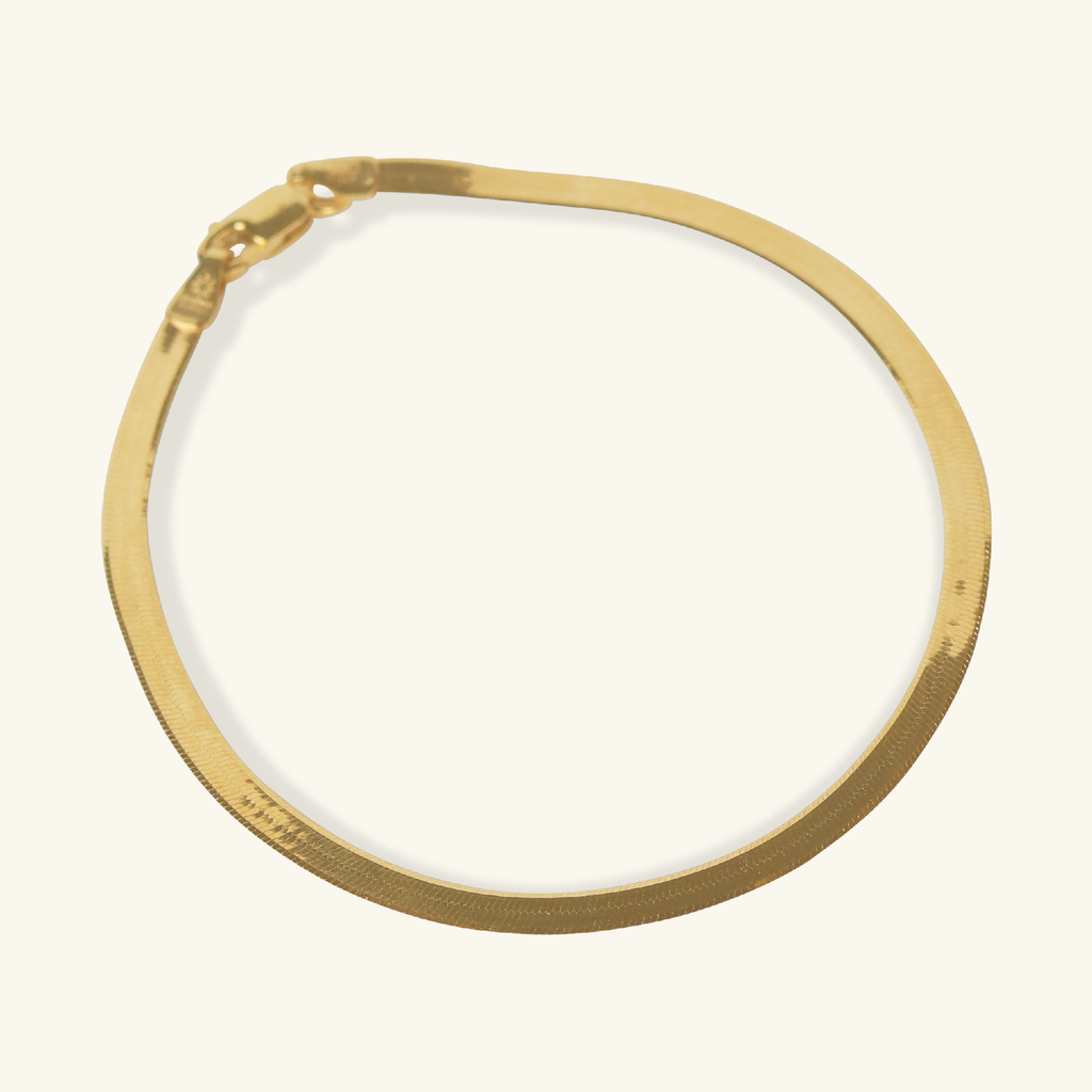 Bold Herringbone Chain Bracelet, Made in 14k solid gold.