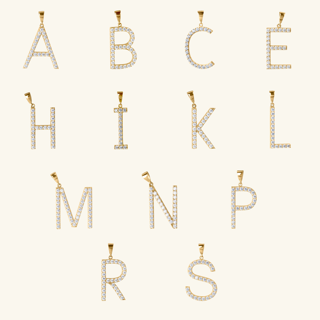Pavé Letter Pendant, Set in 14k solid gold