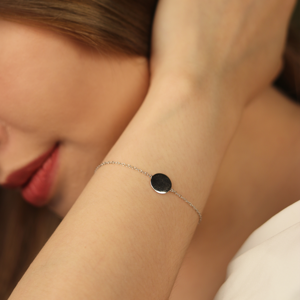 Engravable Blank Disc Bracelet Sterling Silver, Handcrafted in 925 sterling silver