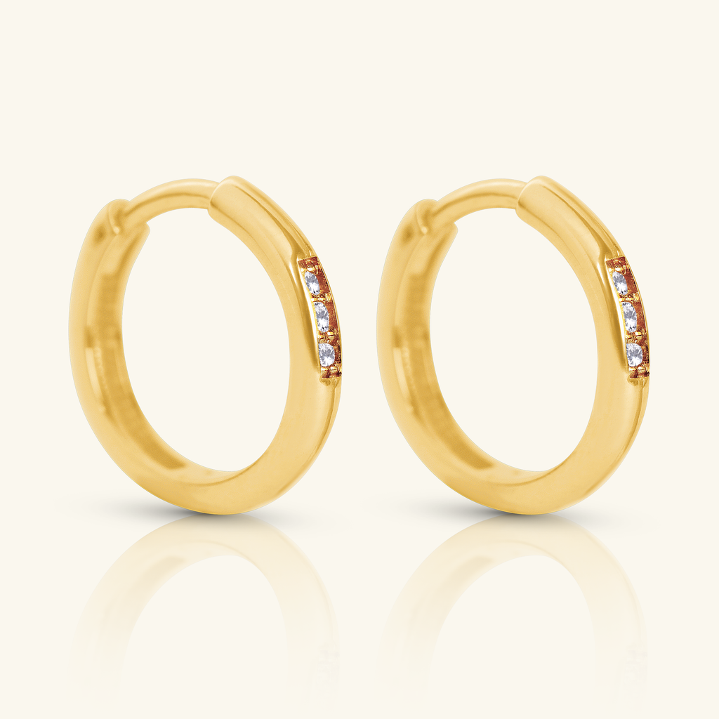 Pavé Trio Diamond Huggie Hoops, Made in 18k solid gold and set with natural diamonds.