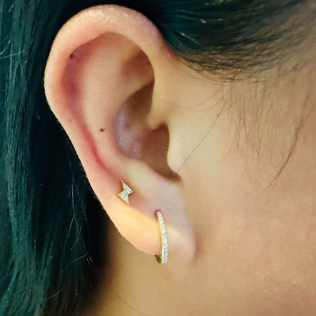 Pavé Diamond Huggie Hoops,Handcrafted in 18k solid gold.