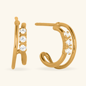 Trio Twin Hoops,Made in 14k solid gold