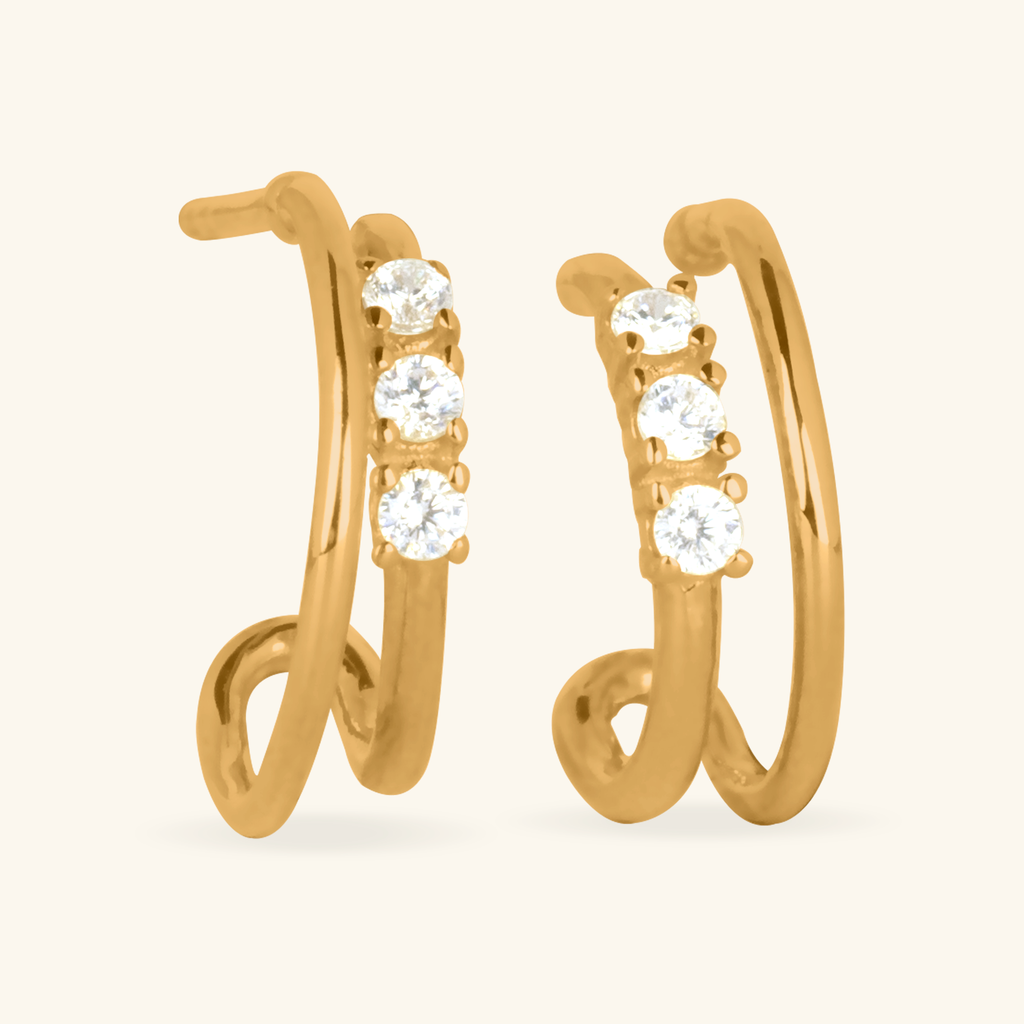 Trio Twin Hoops,Made in 14k solid gold