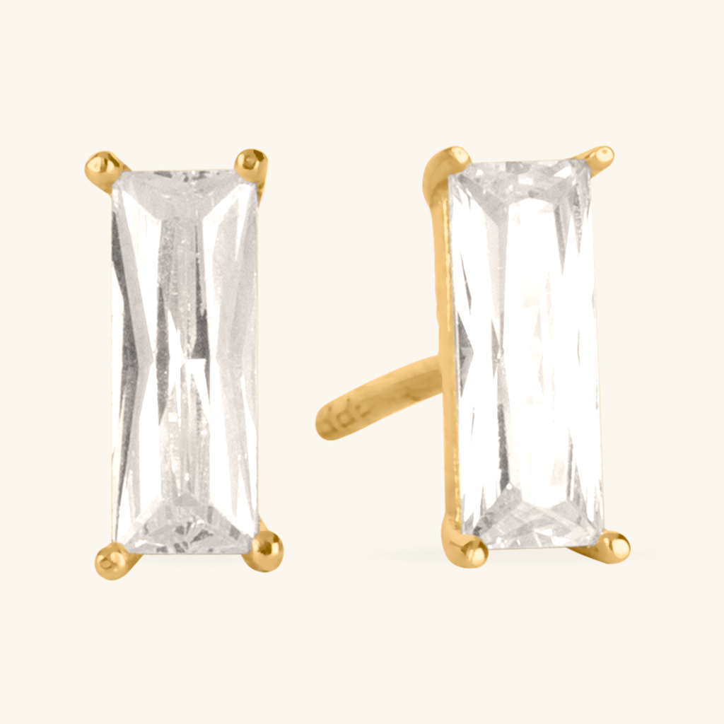 Baguette Studs Earrings,Made in 14k solid gold