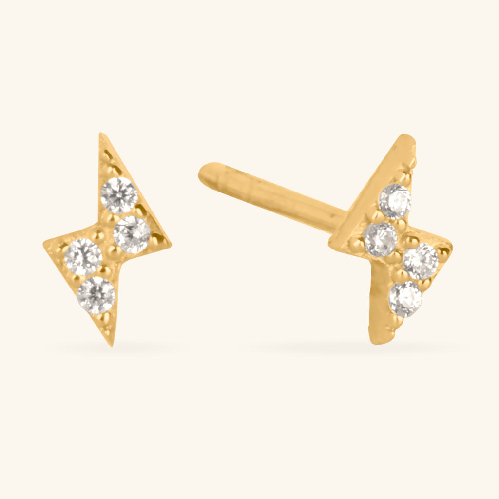 Pavé Lightning Bolt Studs,Made in 14k solid gold.