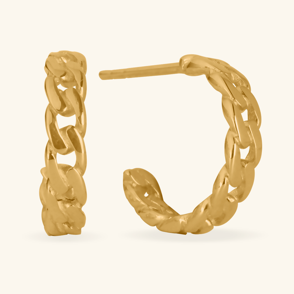 Chain Hoops, Handcrafted in 14k Yellow Gold