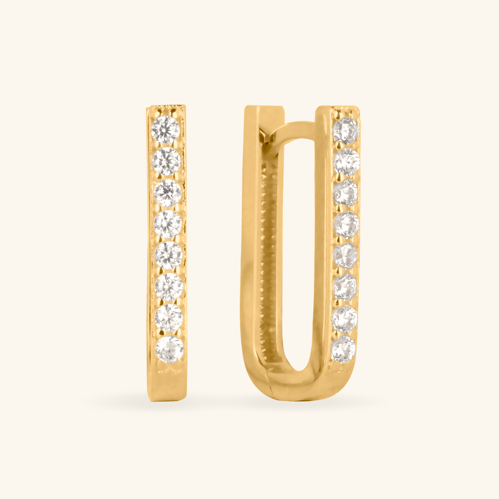 Pavé Block Hoops,Made in 14k solid gold