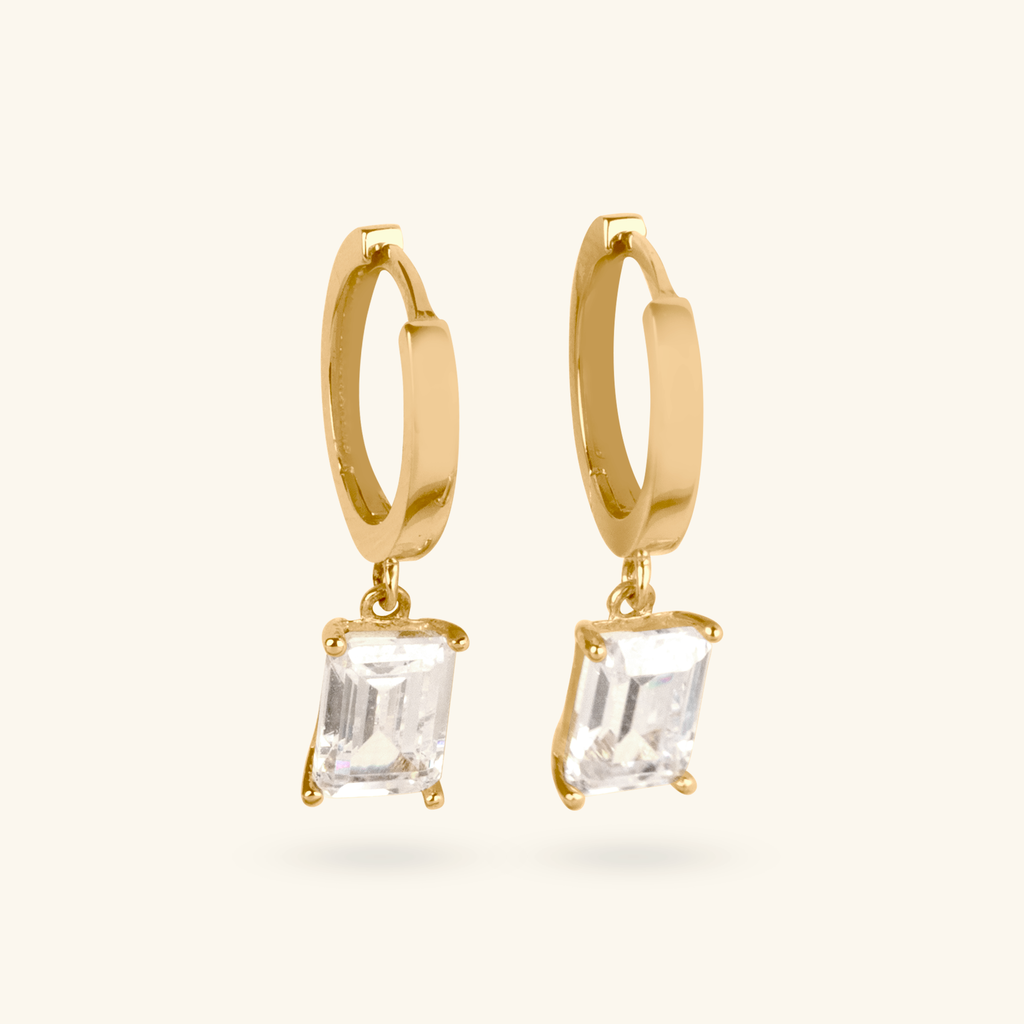 Emerald Cut Drop Earrings, Made in 14k solid gold