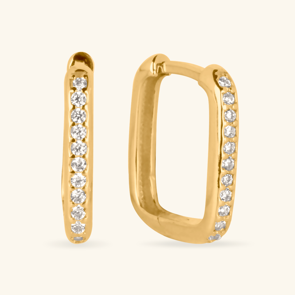 Pavé Square Hoops,Made in 14k solid gold