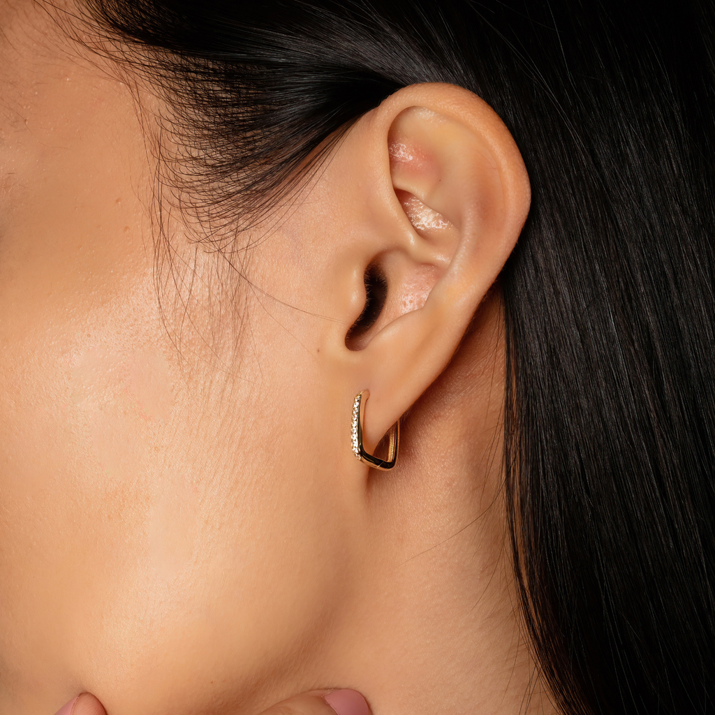 Pavé Square Hoops,Made in 14k solid gold