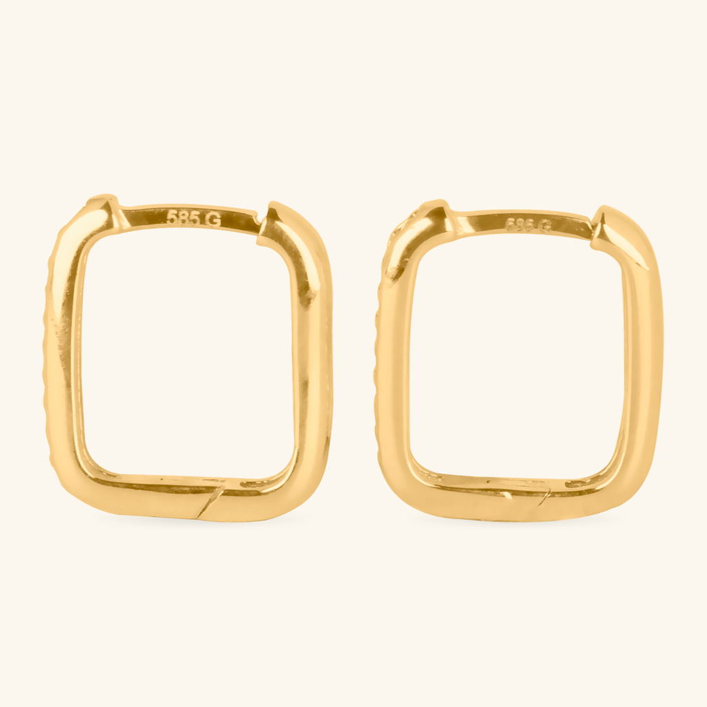 Pavé Square Hoops,Made in 14k solid gold