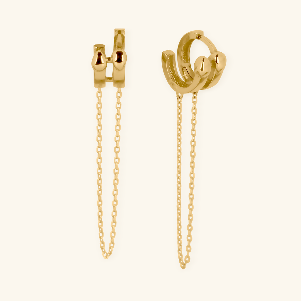 Row Drop Earrings, Crafted in 14k solid gold. 