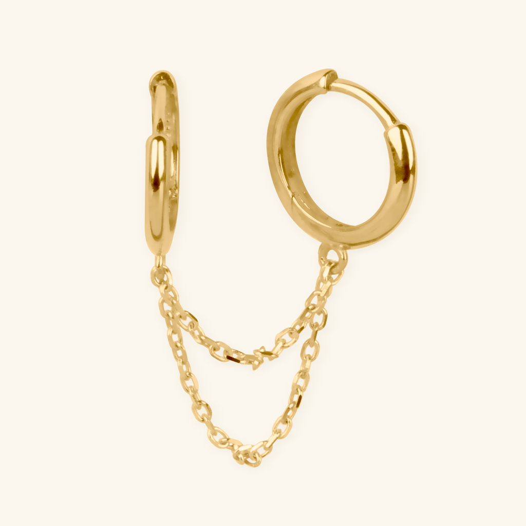Double Chain Huggie Earrings, Made in 14k Yellow Gold