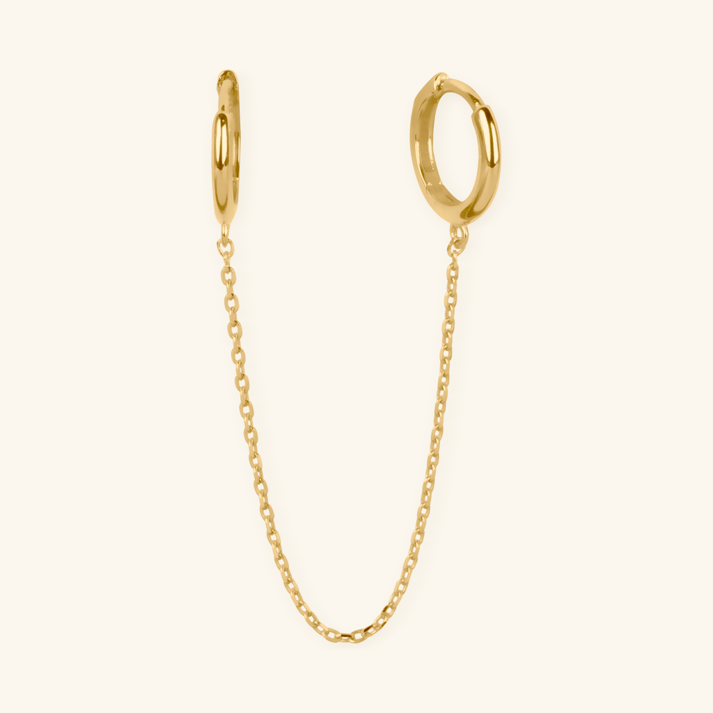 Long Chain Huggie Earrings,Made in 14k solid gold