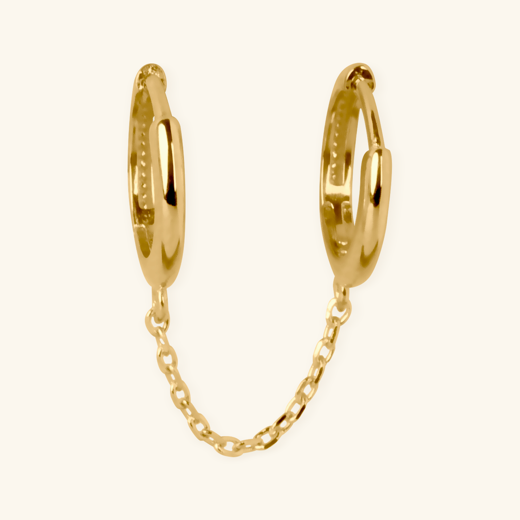 Short Chain Huggie Earrings,Made in 14k solid gold