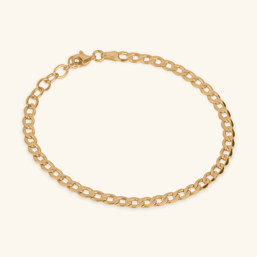 Flat Curb Chain Bracelet,Made in 14k solid gold
