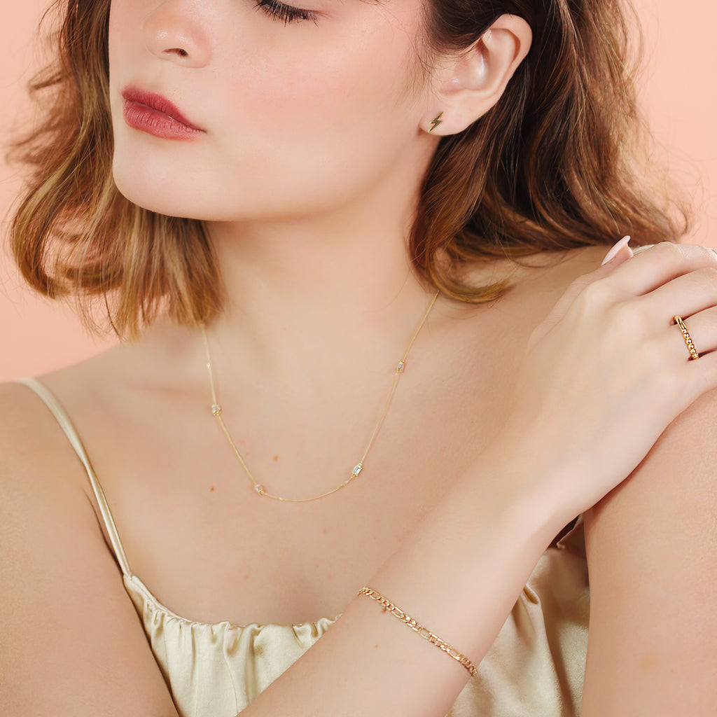 Baguette Cut Cz Necklace, Made in 14k solid gold