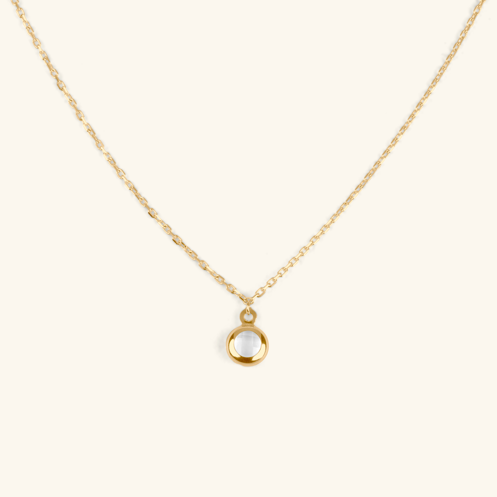 Birthstone Sphere Necklace White Quartz, Made in 14k solid gold