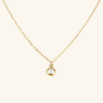 Birthstone Sphere Necklace White Quartz, Made in 14k solid gold