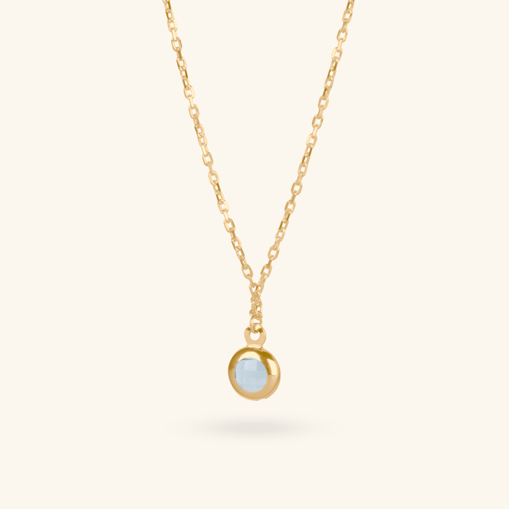 Birthstone Sphere Necklace Aquamarine, Made in 14k solid gold 