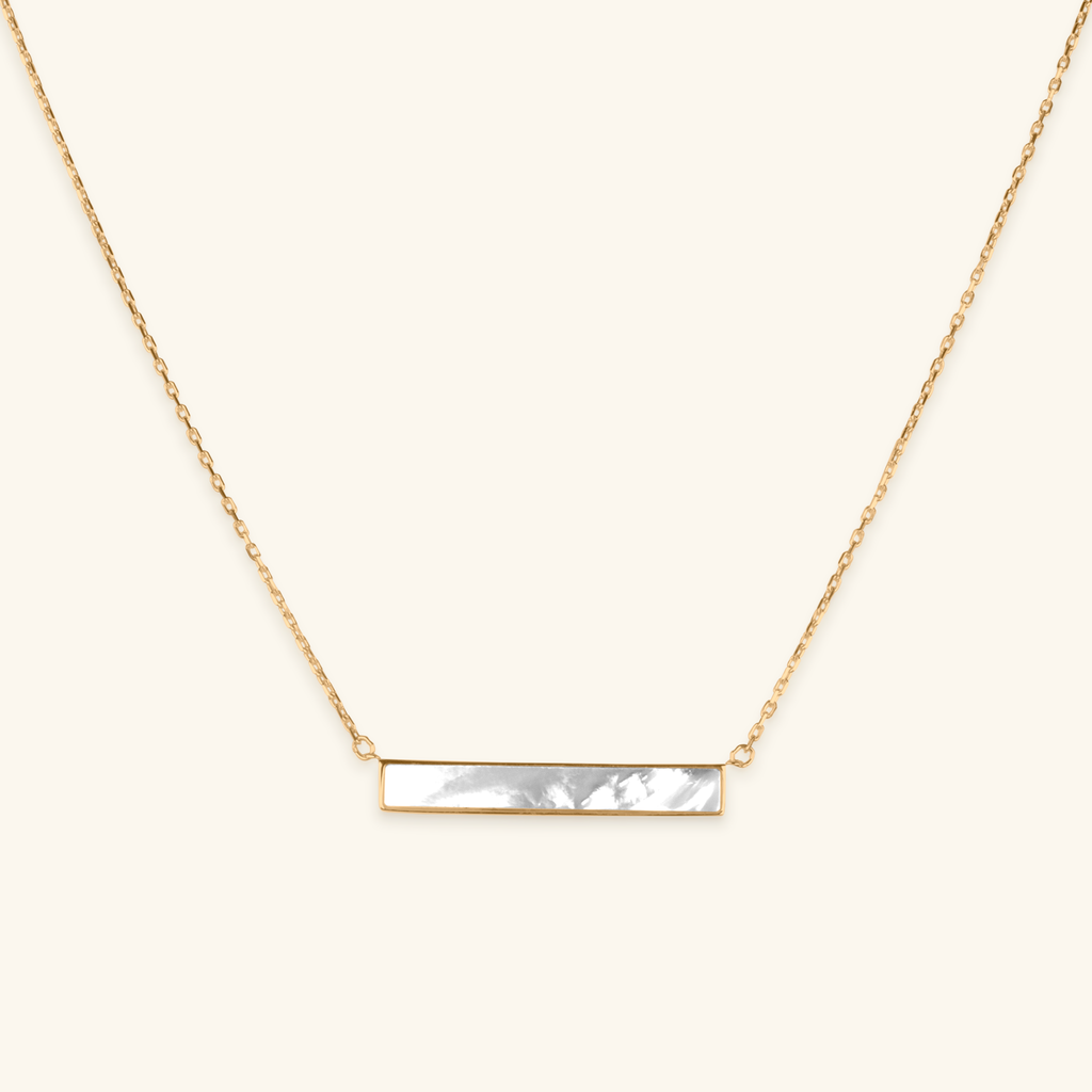 Mother of Pearl Bar Necklace, Handcrafted in 14k solid gold