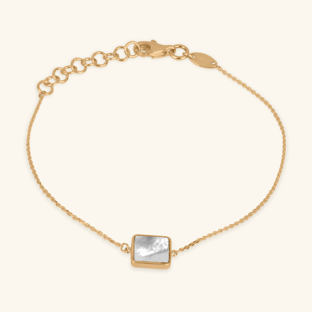 Mother of Pearl Square Bracelet,Made in 14k solid gold