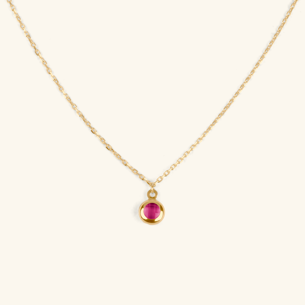 Birthstone Sphere Necklace Ruby, Made in 14k solid gold