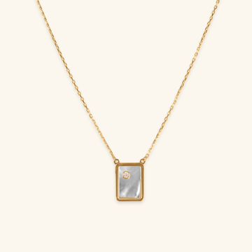 Mother of Pearl Rectangular Necklace,Made in 14k solid gold